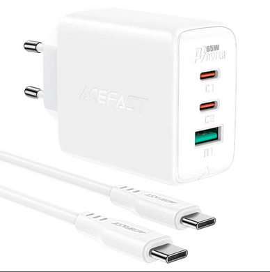 Мережевий зарядний пристрій Acefast A13 PD65W 2xUSB-C 1xUSB-A White