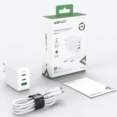 Мережевий зарядний пристрій Acefast A13 PD65W 2xUSB-C 1xUSB-A White