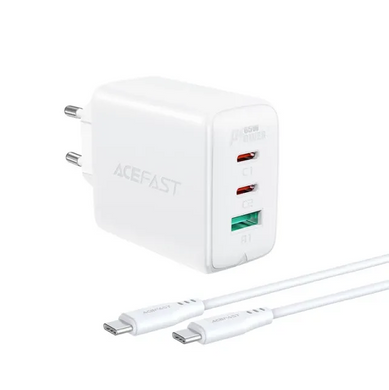 Мережевий зарядний пристрій Acefast A13 PD65W 2xUSB-C 1xUSB-A White