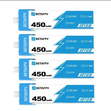 Акумуляторна батарея 4 шт 450 mAh 1S BT2.0 для квадрокоптера BetaFPV Cetus Pro, Cetus X